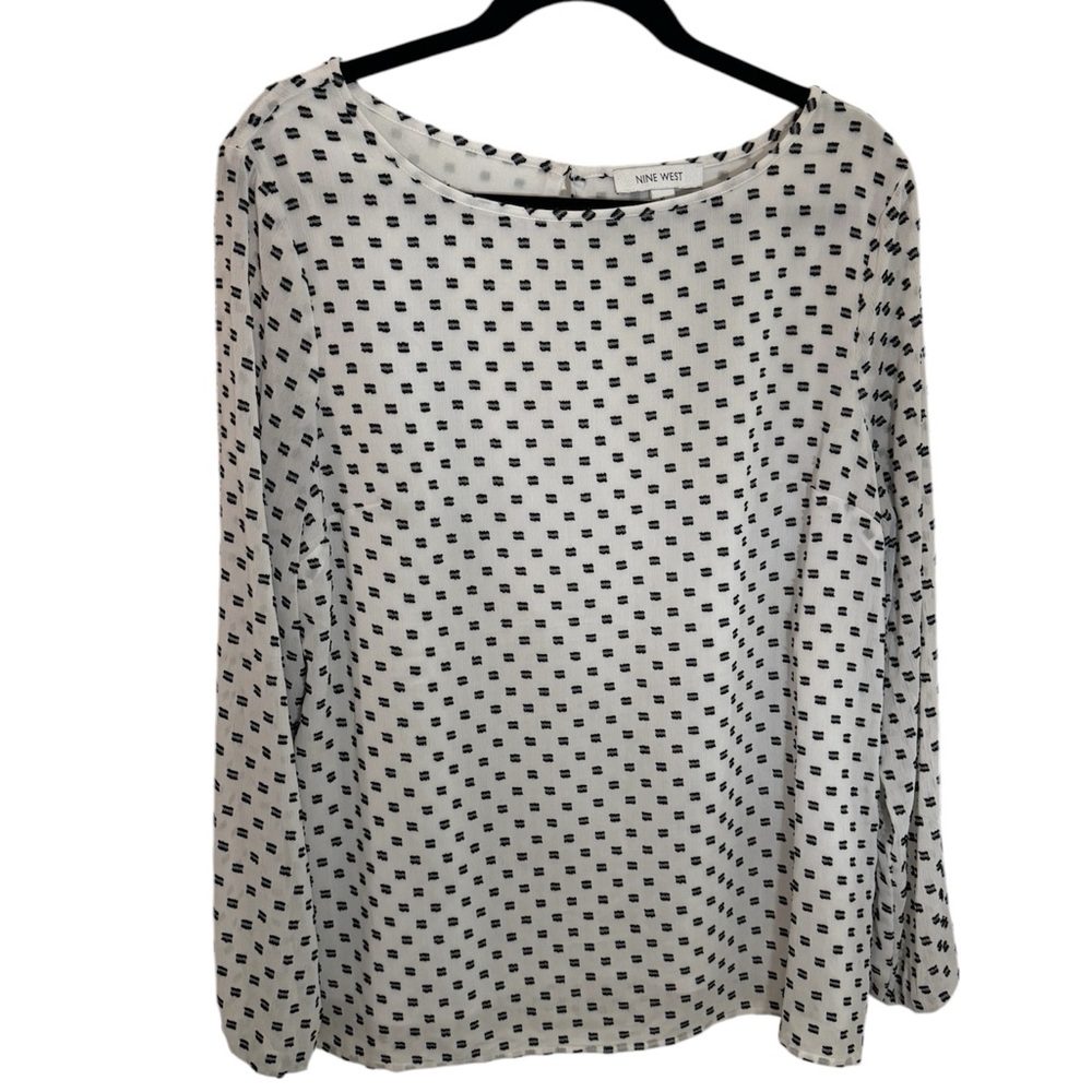 Nine West Black and White Long Sleeve Relaxed Blouse